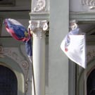 Flags in front of Zrenjanin city assembly