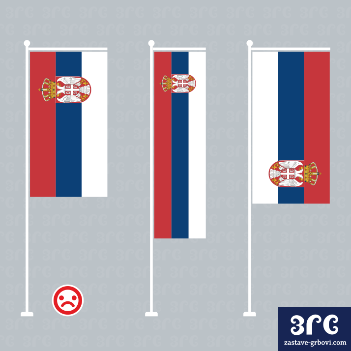 Државна застава Србије - изврнута, погрешних пропорција са непотребном водоравном пречком
